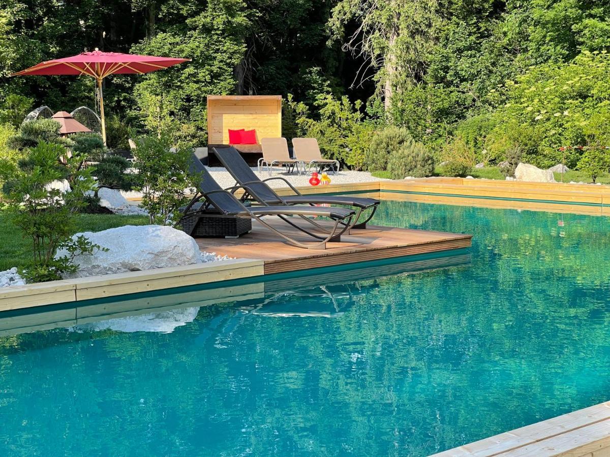 גראינאו Bayern Resort Hotel - Adults Only - Mit Zugspitzblick - Eibsee-Naehe - Wellnessbereich - Naturpool Im Sommer מראה חיצוני תמונה