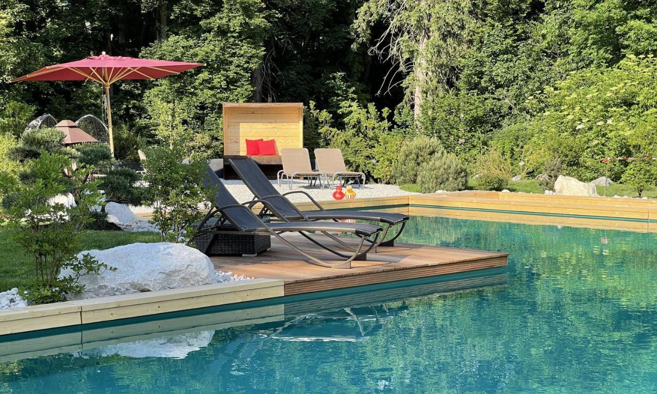 גראינאו Bayern Resort Hotel - Adults Only - Mit Zugspitzblick - Eibsee-Naehe - Wellnessbereich - Naturpool Im Sommer מראה חיצוני תמונה